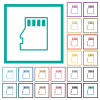 Micro SD memory card outline flat color icons with quadrant frames on white background - Micro SD memory card outline flat color icons with quadrant frames