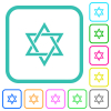 Star of David vivid colored flat icons in curved borders on white background - Star of David vivid colored flat icons