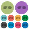 Aviator sunglasses with glosses darker flat icons on color round background - Aviator sunglasses with glosses color darker flat icons