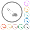 Barbecue tongs and steak flat icons with outlines - Barbecue tongs and steak flat color icons in round outlines on white background
