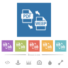 PDF WEBP file conversion flat white icons in square backgrounds - PDF WEBP file conversion flat white icons in square backgrounds. 6 bonus icons included.