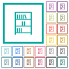 Bookshelf with books outline flat color icons with quadrant frames on white background - Bookshelf with books outline flat color icons with quadrant frames