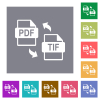 PDF TIF file conversion square flat icons - PDF TIF file conversion flat icons on simple color square backgrounds