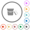 Bucket and sponge flat color icons in round outlines on white background - Bucket and sponge flat icons with outlines