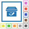 Post box solid flat color icons in square frames on white background - Post box solid flat framed icons