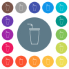 Disposable drinking cup with straw outline flat white icons on round color backgrounds. 17 background color variations are included. - Disposable drinking cup with straw outline flat white icons on round color backgrounds