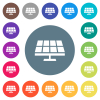 Solar panel solid flat white icons on round color backgrounds. 17 background color variations are included. - Solar panel solid flat white icons on round color backgrounds