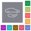 Car services outline flat icons on simple color square backgrounds - Car services outline square flat icons