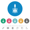 Space shuttle with launchers flat white icons on round color backgrounds. 6 bonus icons included. - Space shuttle with launchers flat round icons