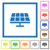 Solar panel solid flat color icons in square frames on white background - Solar panel solid flat framed icons