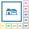 Family house flat color icons in square frames on white background - Family house flat framed icons