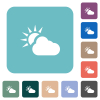 Cloudy weather white flat icons on color rounded square backgrounds - Cloudy weather rounded square flat icons