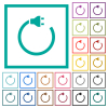 Electrical plug and cord flat color icons with quadrant frames on white background - Electrical plug and cord flat color icons with quadrant frames