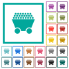Packed mine cart flat color icons with quadrant frames on white background - Packed mine cart flat color icons with quadrant frames