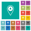 GPS location alarm multi colored flat icons on plain square backgrounds. Included white and darker icon variations for hover or active effects. - GPS location alarm square flat multi colored icons