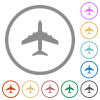 Passenger aircraft flat color icons in round outlines on white background - Passenger aircraft flat icons with outlines