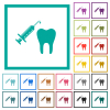 Tooth anesthesia flat color icons with quadrant frames on white background - Tooth anesthesia flat color icons with quadrant frames