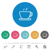 Cup of coffee outline flat white icons on round color backgrounds. 6 bonus icons included. - Cup of coffee outline flat round icons