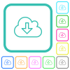 Cloud download outline vivid colored flat icons in curved borders on white background - Cloud download outline vivid colored flat icons