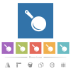 Frying pan top view flat white icons in square backgrounds - Frying pan top view flat white icons in square backgrounds. 6 bonus icons included.
