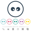 Watching eyes solid flat color icons in round outlines. 6 bonus icons included. - Watching eyes solid flat color icons in round outlines