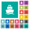 Cruise ship front view solid square flat multi colored icons - Cruise ship front view solid multi colored flat icons on plain square backgrounds. Included white and darker icon variations for hover or active effects.
