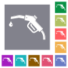 Glossy gasoline pump fuel nozzle flat icons on simple color square backgrounds - Glossy gasoline pump fuel nozzle square flat icons