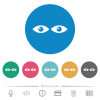Watching eyes solid flat white icons on round color backgrounds. 6 bonus icons included. - Watching eyes solid flat round icons