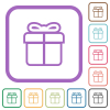 Gift box outline simple icons in color rounded square frames on white background - Gift box outline simple icons