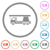Crane truck flat icons with outlines - Crane truck flat color icons in round outlines on white background
