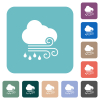 Windy and rainy weather rounded square flat icons - Windy and rainy weather white flat icons on color rounded square backgrounds