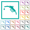 Glossy gasoline pump fuel nozzle flat color icons with quadrant frames on white background - Glossy gasoline pump fuel nozzle flat color icons with quadrant frames