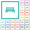 Park bench flat color icons with quadrant frames on white background - Park bench flat color icons with quadrant frames