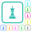 Black chess queen vivid colored flat icons - Black chess queen vivid colored flat icons in curved borders on white background