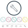 Single wrench outline flat color icons in round outlines. 6 bonus icons included. - Single wrench outline flat color icons in round outlines