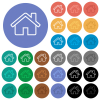 Home outline multi colored flat icons on round backgrounds. Included white, light and dark icon variations for hover and active status effects, and bonus shades. - Home outline round flat multi colored icons