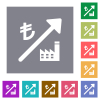 Rising power plant turkish Lira prices square flat icons - Rising power plant turkish Lira prices flat icons on simple color square backgrounds