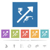 Rising fuel Indian Rupee prices flat white icons in square backgrounds. 6 bonus icons included. - Rising fuel Indian Rupee prices flat white icons in square backgrounds