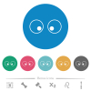 Watching eyes outline flat white icons on round color backgrounds. 6 bonus icons included. - Watching eyes outline flat round icons