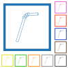 Single drinking straw outline flat color icons in square frames on white background - Single drinking straw outline flat framed icons