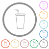 Disposable drinking cup with straw outline flat color icons in round outlines on white background - Disposable drinking cup with straw outline flat icons with outlines