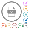 Podcast file type flat icons with outlines - Podcast file type flat color icons in round outlines on white background