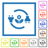 Green energy flat framed icons - Green energy flat color icons in square frames on white background
