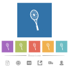 Tennis racket with ball flat white icons in square backgrounds - Tennis racket with ball flat white icons in square backgrounds. 6 bonus icons included.