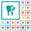 Dental care flat color icons with quadrant frames on white background - Dental care flat color icons with quadrant frames