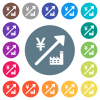 Rising power plant japanese Yen prices flat white icons on round color backgrounds. 17 background color variations are included. - Rising power plant japanese Yen prices flat white icons on round color backgrounds