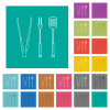 barbecue tools, tongs fork and spatula outline square flat multi colored icons - barbecue tools, tongs fork and spatula outline multi colored flat icons on plain square backgrounds. Included white and darker icon variations for hover or active effects.