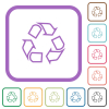 Recycling outline simple icons in color rounded square frames on white background - Recycling outline simple icons