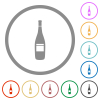 Wine bottle with grapes flat icons with outlines - Wine bottle with grapes flat color icons in round outlines on white background