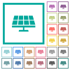 Solar panel solid flat color icons with quadrant frames - Solar panel solid flat color icons with quadrant frames on white background